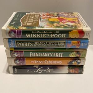 Bundle of 5 Disney VHS Tapes - Pooh, Fun and Fancy Free, Caballeros, Legends